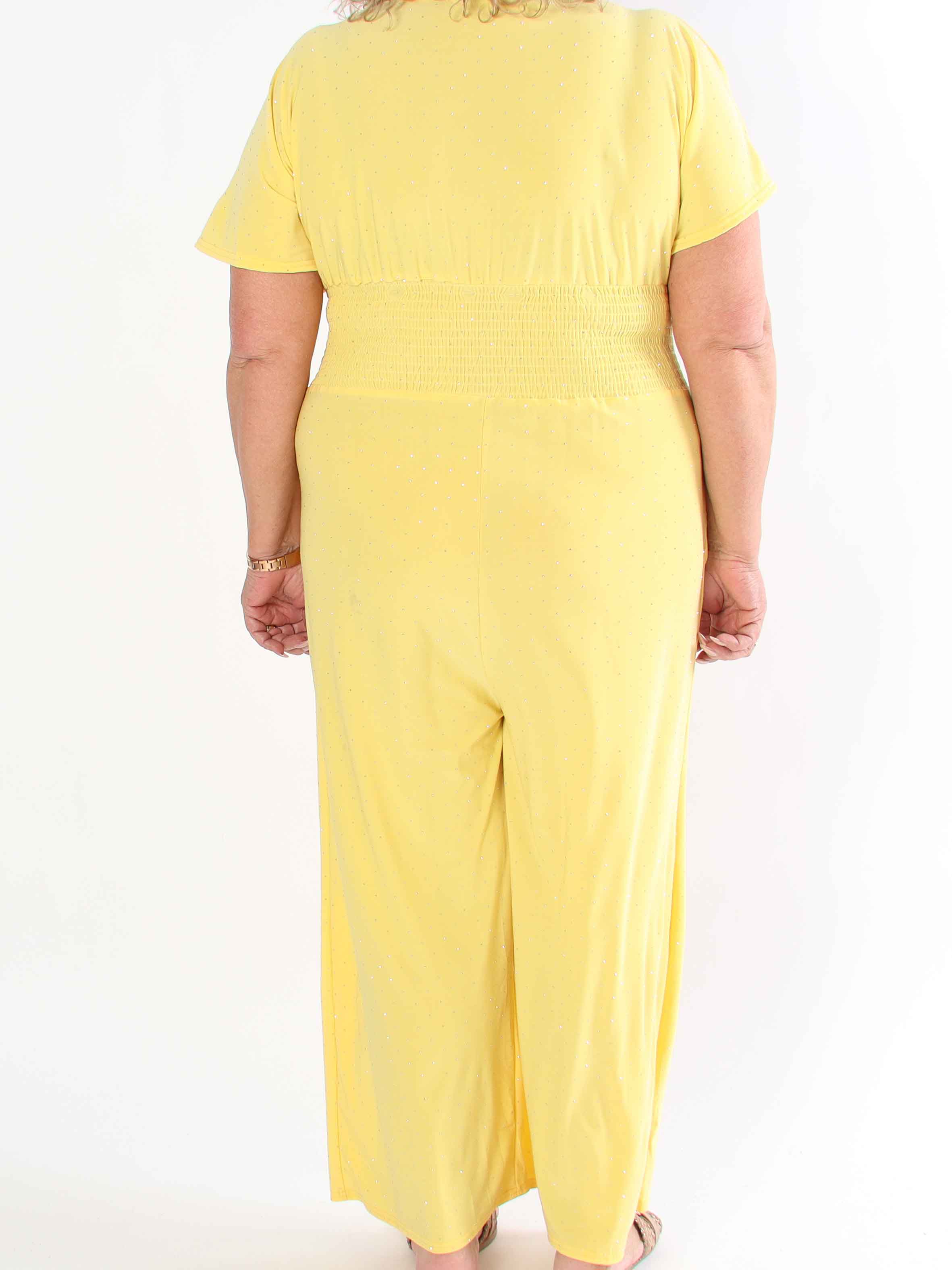 Pams Crystal Jumpsuit - Elastisk plus size byxdräkt pyntad med strass